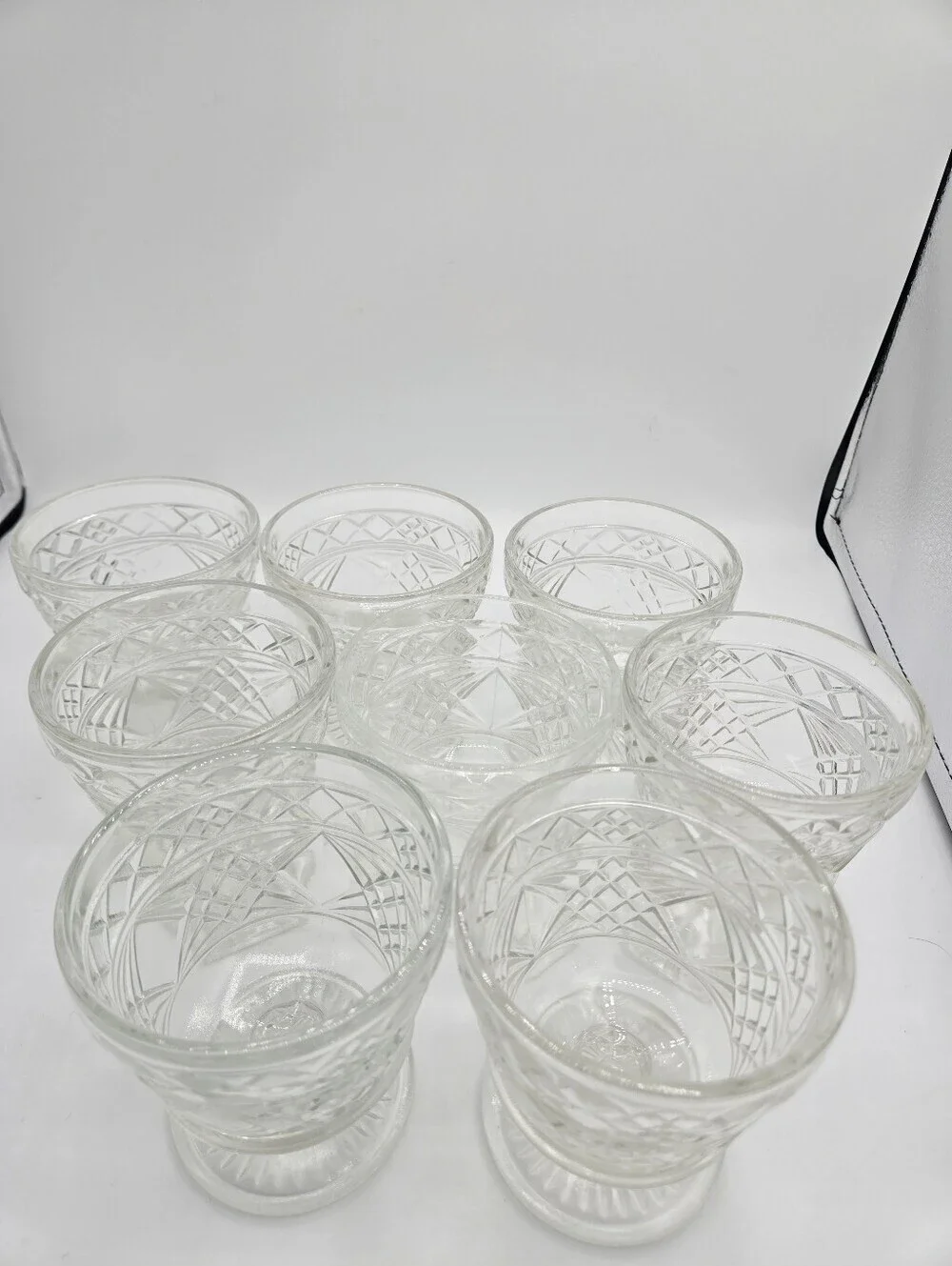 8x Vintage Clear Glass Hazel Atlas Footed Big Top Peanut Butter Dessert Glasses